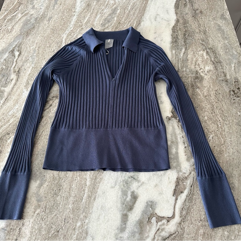 Calla Navy Blue Ribbed Sweater